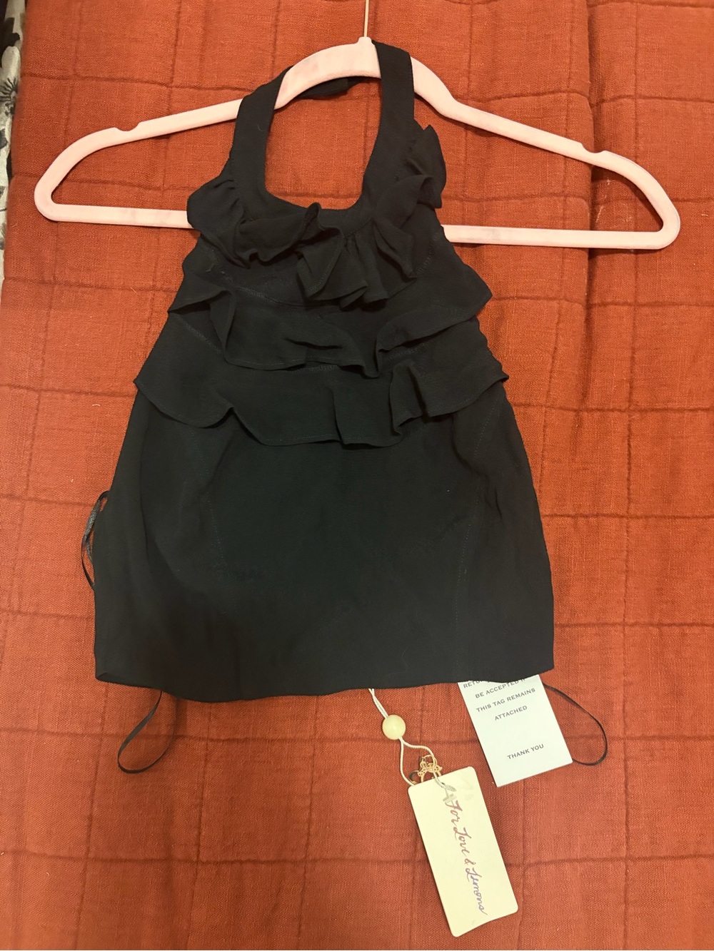 For Love & Lemons Black Ruffle Halter Tank